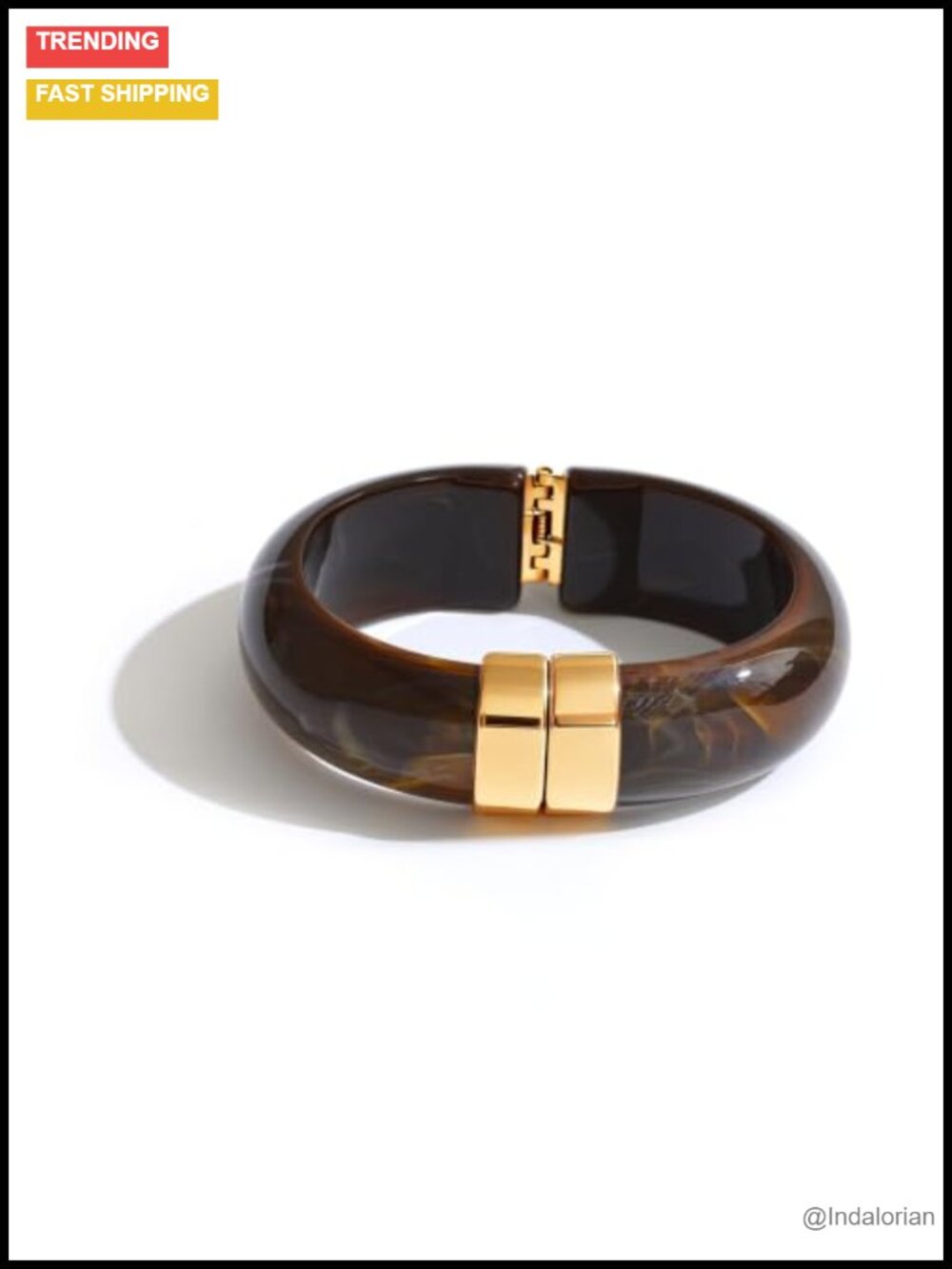 Chunky Resin Bangle Bracelet 18K Gold Plated Stainless Steel Vintage Style